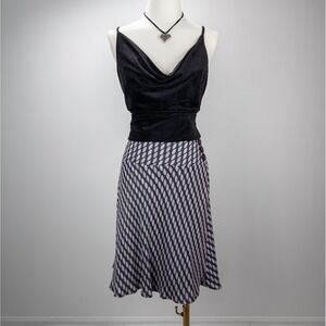 Y2K Black Pink Polka Dot‎ Skirt - A-Line Flared Retro Romantic Midi - Women's M